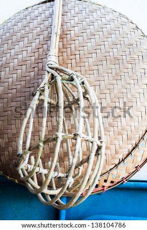 Wicker long handled fruit picker and tray
