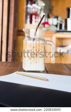 Simple artist work staion at coffee shop, stock photo