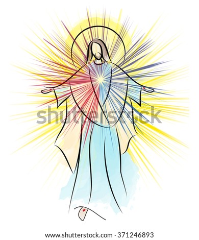 Divine Mercy, Sacred Heart of Jesus, Risen Lord  resurrection Easter color abstract illustration
