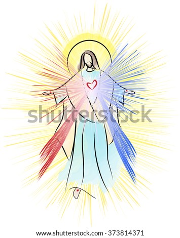 Jesus Christ, Sacred Heart Divine Mercy with rays. Vector color illustration.