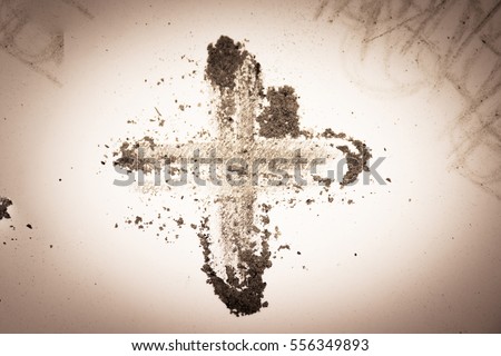 Cross made of ashes, Ash Wednesday, Lent season vintage abstract background