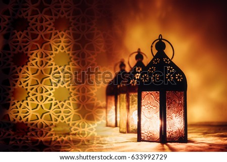 Eid Mubarak Ramadan Kareem greeting - islamic muslim holiday background wit eid lantern or lamp