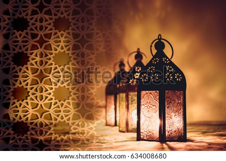 Ramadan Kareem  Eid Mubarak  - islamic muslim holiday background with eid lanterns or lamps