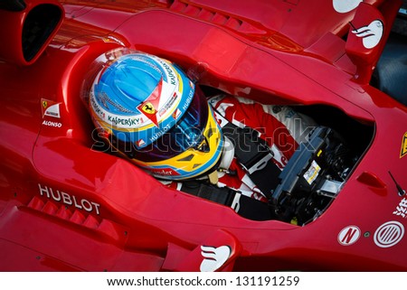 BARCELONA - MARCH 3: Fernando Alonso of Ferrari F1 team during Formula One Test Days at Catalunya circuit on March 3, 2013 in Barcelona, Spain.