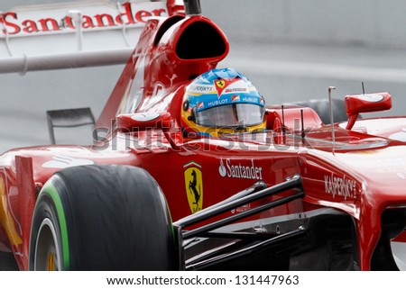 Barcelona - March 1: Fernando Alonso Of Ferrari F1 Team During Formula One Test Days At Catalunya Circuit On March 1, 2013 In Barcelona, Spain.