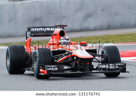 BARCELONA - FEBRUARY 28: Max Chilton of Marussia F1 team during Formula One Test Days at Catalunya circuit on February 28, 2013 in Barcelona, Spain.