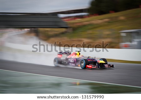 Barcelona - February 28: Mark Webber Of Infiniti Red Bull Racing F1 Team During Formula One Test Days At Catalunya Circuit On February 28, 2013 In Barcelona, Spain.