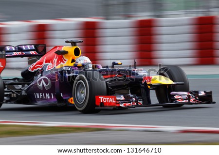 Barcelona - February 19: Sebastian Vettel Of Infiniti Red Bull Racing F1 Team At Formula One Test Days At Catalunya Circuit On February 19, 2013 In Barcelona, Spain.