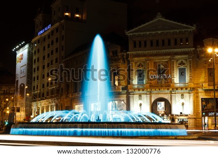 BARCELONA - FEBRUARY 27: Passeig de Gracia Fountain at night on February 27, 2013 in Barcelona, Spain. This fountain was designed by architect Josep Soteras and it was built in 1952.