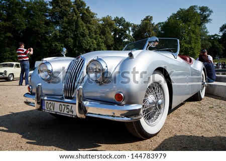 SLAVKOV, CZECH REPUBLIC - JUNE 29: Vintage Jaguar car at 20th Oldtimer festival on June 29, 2013 in Slavkov. This event is annual gathering of vintage cars and their owners and fans.