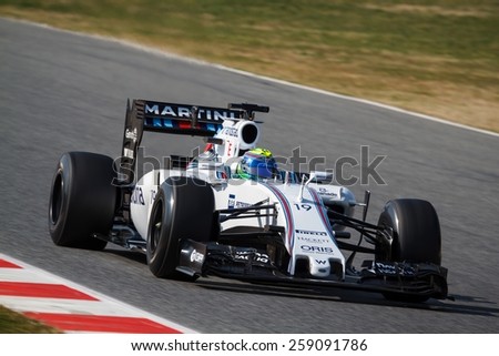 BARCELONA - FEBRUARY 20: Felipe Massa of Williams Martini Racing F1 team at Formula One Test Days at Catalunya circuit on February 20, 2015 in Barcelona, Spain.