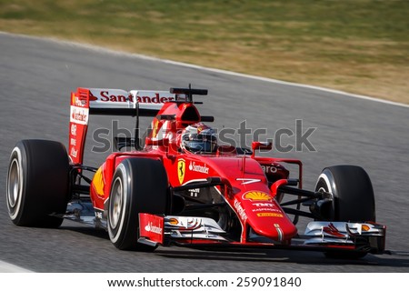 BARCELONA - FEBRUARY 20: Kimi Raikkonen of Scuderia Ferrari F1 team at Formula One Test Days at Catalunya circuit on February 20, 2015 in Barcelona, Spain.