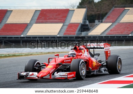 BARCELONA - FEBRUARY 26: Kimi Raikkonen of Scuderia Ferrari F1 team at Formula One Test Days at Catalunya circuit on February 26, 2015 in Barcelona, Spain.