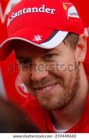 BARCELONA - FEBRUARY 27: Sebastian Vettel of Scuderia Ferrari F1 team at Formula One Test Days at Catalunya circuit on February 27, 2015 in Barcelona, Spain.