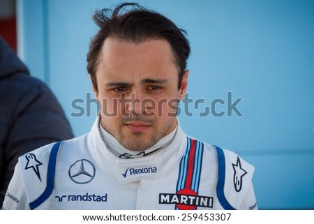 BARCELONA - FEBRUARY 28: Felipe Massa of Williams Martini Racing F1 team at Formula One Test Days at Catalunya circuit on February 28, 2015 in Barcelona, Spain.