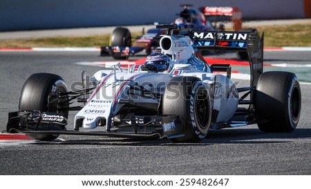 BARCELONA - FEBRUARY 22: Valtteri Bottas of Williams Martini Racing F1 team at Formula One Test Days at Catalunya circuit on February 22, 2015 in Barcelona, Spain.