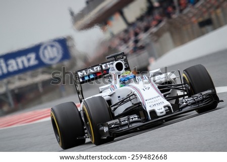BARCELONA - FEBRUARY 21: Felipe Massa of Williams Martini Racing F1 team at Formula One Test Days at Catalunya circuit on February 21, 2015 in Barcelona, Spain.
