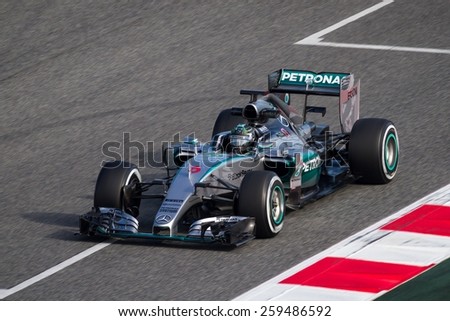 BARCELONA - FEBRUARY 27: Nico Rosberg of Mercedes AMG Petronas F1 team at Formula One Test Days at Catalunya circuit on February 27, 2015 in Barcelona, Spain.