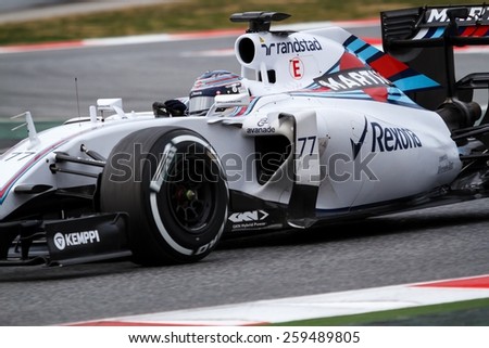BARCELONA - MARCH 1: Valtteri Bottas of Williams Martini Racing F1 team at Formula One Test Days at Catalunya circuit on March 1, 2015 in Barcelona, Spain.