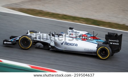 BARCELONA - FEBRUARY 21: Valtteri Bottas of Williams Martini Racing F1 team at Formula One Test Days at Catalunya circuit on February 21, 2015 in Barcelona, Spain.
