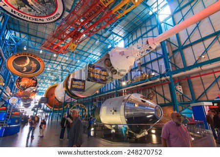 [2014-12-14]Apollo/Saturn V Center at Kennedy Space Center, Orlando, Florida. This is the rocket used to go to the moon in 1969. Rockets and visitors are visible in the photo