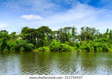 small water water reservoir with blue sky