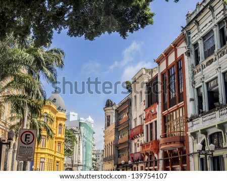 Recife, Brazil - July 17: The Colonial Architecture Of The Historical Part Of Recife, The Capital Of Pernambuco Region In Brazil On July 17, 2012.