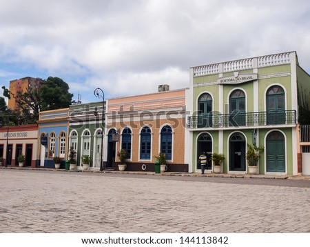 MANAUS, BRAZIL - JULY 08: The main square of the old town of Manaus in the Amazon Jungle on July 08, 2012. Manaus is known for its colonial architecture.