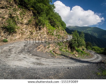 Road to Omalo in the Tusheti region, Georgia. The road is know as one of the most dangerous in the world.