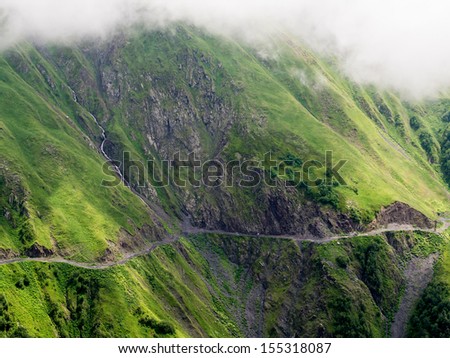 Road to Omalo in Tusheti region, Georgia, Caucasus. The road is know as one of the most dangerous in the world.
