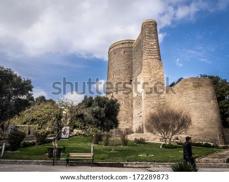 BAKU, AZERBAIJAN - NOVEMBER 22: Maiden Tower in the old town of Baku, Azerbaijan, on November 22, 2013. The tower is on the UNESCO World Heritage List.