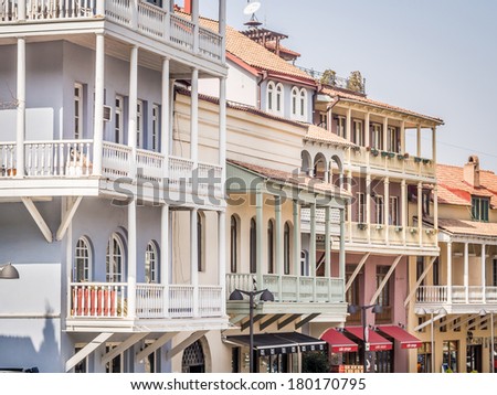 TBILISI, GEORGIA - MARCH 01, 2014: Architecture of the Old Town in Tbilisi, Georgia, close to the sulphur baths. The Old Town of Tbilisi is a major tourist attraction of the country.