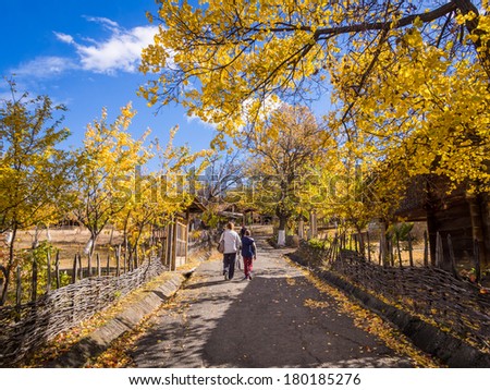 TBILISI, GEORGIA - OCTOBER 10, 2013: People walking in the park in the Ethnographical Museum in Tbilisi, Georgia. Many of the city\'s cultural events are held in the park.