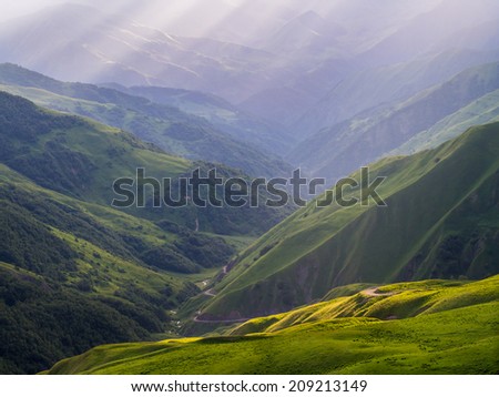 Caucasus mountains on the road to Shatili in Georgia, Caucasus.