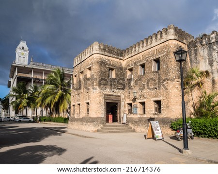 STONE TOWN, ZANZIBAR - AUGUST 30, 2014: The Old Fort (Ngome Kongwe) also known as the Arab Fort and the House of Wonders in Stone Town on Zanzibar island, .