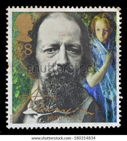 GREAT BRITAIN - CIRCA 1992 : postage stamp printed in the Great Britain shows Alfred Lord Tennyson, centenary of death, circa 1992