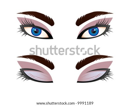 stock vector : Clip art of isolated opened and closed eyes