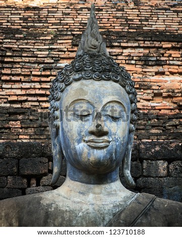 An ancient Buddha image at Sukhothai historical park, Thailand