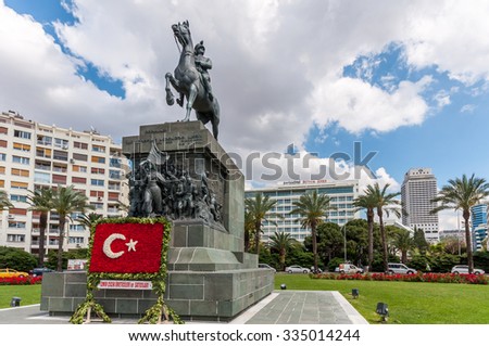 IZMIR, TURKEY - MAY 2014: Republic square and Ataturk Monument , Alsancak in May 05 2014 in Izmir, Turkey. Izmir is the third most populous city in Turkey