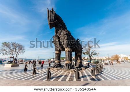 CANAKKALE-TURKEY,OCTOBER 2013:Wooden Horse view in Canakkale,Turkey on October 07,2013.After the filming of the movie Troy,The wooden horse that was used as a prop was donated to the city of Canakkale