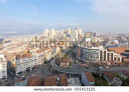 Bursa, Turkey - December 26, 2015 : General view of Bursa City from Tophane. Bursa is the fifth biggest city in Turkey