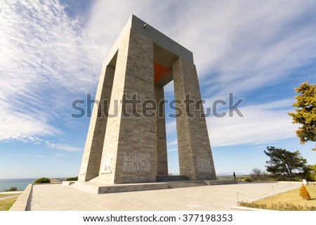 Canakkale,Turkey - February.11, 2016 : The Canakkale Martyrs Memorial is a war memorial commemorating the service of about Turkish soldiers who participated at the Battle of Gallipoli.