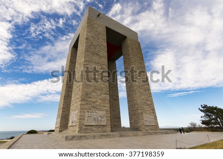 Canakkale,Turkey - February.11, 2016 : The Canakkale Martyrs Memorial is a war memorial commemorating the service of about Turkish soldiers who participated at the Battle of Gallipoli.