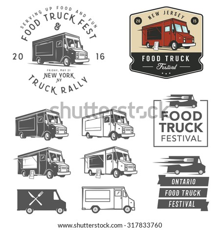 et of food truck festival emblems, badges and design elements