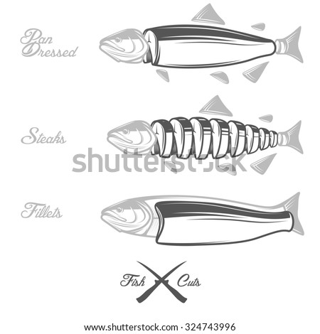 Salmon cuts diagram - whole fish, pan dressed, fillets and steaks