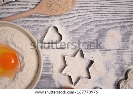 ingredients and molds for baking cookies