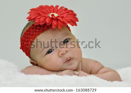 Newborn with Red Flower Headband
