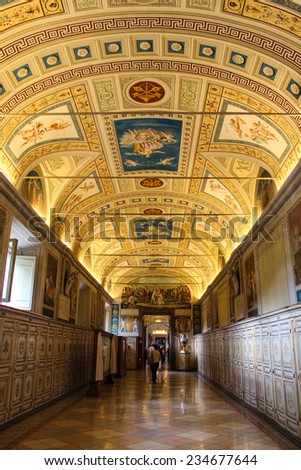 VATICAN CITY, VATICAN - SEPTEMBER 25, 2012: Interior one of the rooms of the Vatican Museum. The Vatican Museums are the museums of the Vatican City and are located within the city\'s boundaries.