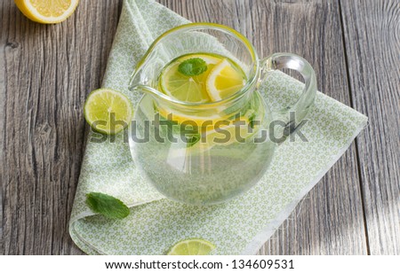 Refreshing lemonade with mint, lemon and lime