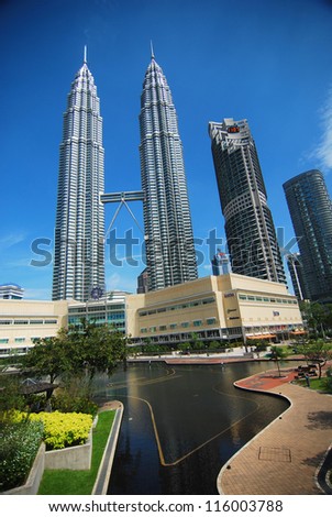 KUALA LUMPUR - FEBRUARY 15: General view of Petronas Twin Towers on FEBRUARY 15, 2010 in Kuala Lumpur, Malaysia. The towers are the world\'s tallest twin towers with the height of 451.9m.